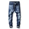 Mens Distressed Rips Stretch Black Jeans Fashion Slim Fit Washed Motocycle Denim Pants Panelled Hip Hop Trousers T1059