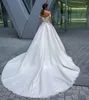 Deslumbrantes vestidos de noiva com renda e miçangas aplicados em uma linha fora do ombro vestidos de noiva capela trem tule vestido de novia