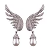 Vente en gros-designer exagéré scintillant plein strass cristal belles ailes d'ange goutte perle pendentif boucles d'oreilles pour femmes filles