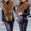 Zimowe ciepłe kobiety Faux Furt Front Front Pu skórzana kurtka Parka Overcoat Fashion7385659