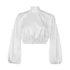 Fashion Women Blouses Long Puff Sleeve Blouse Shirt Solid Elegant White Office Lady Casual Tops Blusas Chemise Femme1