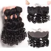 Paquetes de cabello humano brasileño rizado Funmi con 13 * 4 Extensiones de cabello negro natural frontal de encaje Rizos hinchables en espiral corto Trama de cabello tejido