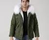 Parka corta para hombre de la marca Meifeng 4XL 3XL, forro de piel de conejo blanco, mini parkas verde militar con ribete de piel de mapache, chaquetas de nieve para hombre resistentes al frío