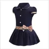 Einzelhandel Baby Mädchen Prinzessin Kleid Kinder Revers College Stil Bowknot Kurzarm Plissee Polo Shirt Rock Kinder Sommer Casual Kleider