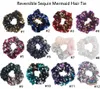 Women Girls Kids Mermaid Glitter Sequin Hairband Scrunchie Elastic Reversible Hair Rubber Bands Hair Ties Gum Rope Ring Hair Accessories