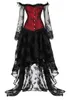 Mode dentelle Korset Sexy robe gothique chaud rouge Bustier ensemble Steampunk Corset vêtements femmes Corset noir longue irrégulière jupe ensemble