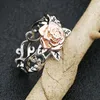 Heißer Verkauf Solide 14k Rosegold Blumenschmuck 925 Sterling Silber Blumenring Damen Zweifarbig Romantische Rose Hochzeit Verlobungsringe