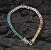 Bracelet de Tennis pour hommes, 3mm, 7/8 pouces, coupe glacée, Triple verrouillage, hip hop, zircone cubique colorée, 1 rangée, Bracelets de luxe CZ