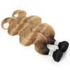 Fasci di capelli Ombre con chiusura 1B 27 Capelli biondi miele brasiliano onda del corpo 4 pacchi con chiusura in pizzo 4x4 Capelli umani Remy Extens6011039