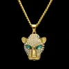 Stainless Steel Hip Hop Mens Gold Bling Green Diamond Eyes Leopard Pendant Cuban Chain Necklace Cartoon Animal Jewelry for Guys for Sale