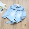 Designerskie ubrania dla dzieci dziewczynek falbala bowknot kowbojskie koszule bluzka dzieci wiosna jesień z długim rękawem Lovely lalki kołnierz top shirt CYP637