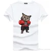 Camisetas de manga corta de algodón con cuello redondo para hombre, camisetas de gato de boxeo divertidas, camisetas personalizadas con animales de gato, regalo de cumpleaños