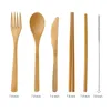 Portable Wooden Cutlery Set Travel Bamboo Flatware Set Knife Chopsticks Fork Spoon Dinnerware Sets Camping Utensils 7PCS/Set