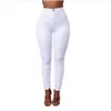 Полная длина хлопчатобумажные брюки женщины регулярные белые черные высокие талия эластичные искусственные джинсы длинные брюки женские повседневные брюки карандаш S-XXXL MX190712
