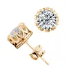 Partihandel Fashion Crown Gold Color örhängen Kvinnor brincos de prata män CZ Crystal Jewerly Double Stud Earing