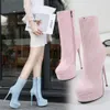 Hot Sale- Sexy Zipper Stiletto Heel Platform Ankle Boots Nightclub Designer Shoes