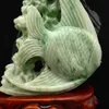 Antiquariato Antiquariato asiatico Cina Figurine Statue Vecchio cinese squisito intagliato a mano modello di pesce Statua di giada Dushan S223