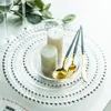 Glasladdarplatta med dekorativ guld silverpärlad fälg 8 10,5 12,5 tum rund middagsservicefack för bröllopsfest