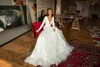 Princess Lace Stain Wedding Dresses Long Sleeve Luxury Designer V-neck Church Garden Bride Informal Wedding Gown Robe de mariee
