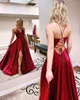 Statement Back Prom Dress 2020 A Line Spaghetti Straps Satin Formal Event Wear Gowns with Split Side Long Real Po LaceUp Pink 9423518