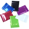 10 tailles brillant feuille plat thé zip sac emballage en plastique mylar sacs auto joint poly pochette d'emballage