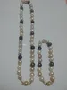 ファインナチュラルピンク紫ブラックホワイト8-9mm真珠のネックレス17-18インチブレスレット7-8インチセット