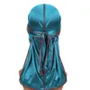 8 Wybór kolorów Męskie Satynowe Duragów Bandana Turban Peruki Mężczyźni Silky Durag Headwear Headband Długi Kapelusz Pigtail Pigtail