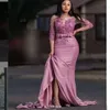 Dusty Rose Saudi Arabic Mermaid Evening Dresses Jewel Neck 3/4 Long Sleeves Mother of the bride Dress Party Prom Wear Plus Size