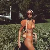 Beyaz puantiyeli bikini seti 2020 kısa puf kollu mayo kadınlar yüksek kesim mayo yaz Vintage turuncu yıkananlar mayo