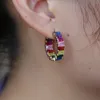 Regenbogen-CZ-Creolenohrring für Damen, Modeschmuck, bunter quadratischer Zirkonia, hochwertige goldgefüllte Ohrringe