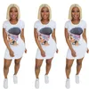 Sexy Slim Impressão Bainha Mini Vestido Mulheres Vestidos De Verão Bodycon Vender Esportes Estilo Preto Mini Sexy Dress Manga Curta Camiseta Vestido