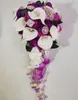 Cascading Bridal Bouquets Wedding Flowers with Artificial Pearls and Rhinestone White Calla Lilies Red Rose De Mariage Decoration 6043620