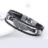 Braided Leather Bracelets for Women Man Antique Silver Charms Circle Cross Snap Button Bracelet Jewelry Gift Multilayer Beaded Wrap Bangles