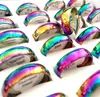 50pcs Shiny Rainbow Color 6mm Width Comfort-fit Quality Men Women Stainless Steel wedding Rings Wholesale Trendy Jewelry Bulk lot Brand New