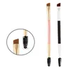 Double-head makeup wood lidar com escova de sobrancelha escova pincéis portátil natural macio 3 cores shiping grátis 10pcs