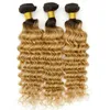 Zwart en Aardbei Blonde 2tone Ombre Virgin Hair Weave Bundels 3 stks Lot Diepe Wave 1B / 27 Honey Blonde Ombre Braziliaanse Menselijk Haar Wefts