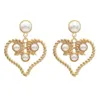 Pendientes de corazón de perlas doradas, diseño de moda, colgante de gota de perlas para mujeres y niñas, joyería de fiesta para vestido