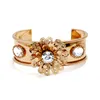 Wholesale- ins luxury designer exaggerated geometric beautiful flower diamond crystal adjustable open cuff bangle bracelet for woman