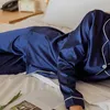 Vrouwen satijnen zijden pyjama set lange mouwen shirt tops lange broek set nachtkleding home pak nachtkleding