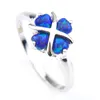 LuckyShine 6 Pcs Heart Blue Opal Gemstone 925 Sterling Silver Rings Women's Four Leaf Clover Opal Rings Jewlry