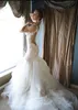 2019 Lace Appliqued Mermaid Bröllopsklänningar Sweetheart Open Back Tiered Layered Tulle Bridal Gown Court Train Plus Size Bröllopsklänningar