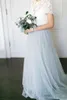 2020 Новая страна стиль богемные подружки невесты платья верхние кружева с короткими рукавами иллюзия лиф тюль юбка горничная почва пляжное свадебное платье 4634