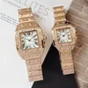 Iced Out Man Watches Quartz Movement Diamond Women Watch Gold Color Fashion Dress Wristwatch Lifestyle Waterproof Stainless Steel 292v