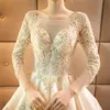 Mingli Tengda Luxury Cathedral Train Ball Gown Wedding Dresses Lace Beads Long Sleeve Dream Princess Wedding Dress vestido de novia