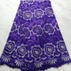 5ヤード/ PCお探しの紫色の刺繍アフリカの綿の布の花スイスのボイルドライレース服のための衣服BC80-2