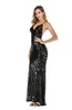 Sexy dress sling backless long dress deep V-neck skirt strong elastic sequin mopping dress upscale aristocrat Close-fitting gifts