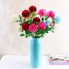 Mode 3 têtes 65*8 cm fleurs artificielles pivoine Bouquet 12 couleurs soie mariée Bouquet vif fausse Rose pour mariage T2I256