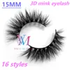 Vmae nouveaux 16 styles 3D 15MM cils de vison doux naturel cils de fourrure de vison de Sibérie sexy personnalisé marque privée longue extension de cils moelleux