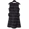 TAL VEZ U Tweed vestido elegante lazo lateral A-line vestidos negro a cuadros sin mangas verano O cuello Mini vestido D0845