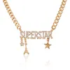 Gros-designer de luxe exagéré chaîne en métal mignon diamant lettre étoile tour pendentif tour de cou déclaration collier pour femme